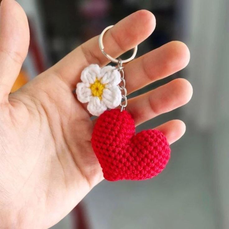 handmade crochet heart keychain cute wool heart gift