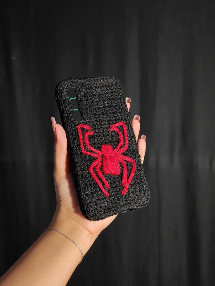 miles morales inspired crochet phone cover 🕸️🕷️ dm to order your own customized phone cover #crochetersofinstagram #spidermancrochetinspo #crochetphonecase #spiderman #crochetinsporation