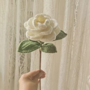 white crochet rose flower