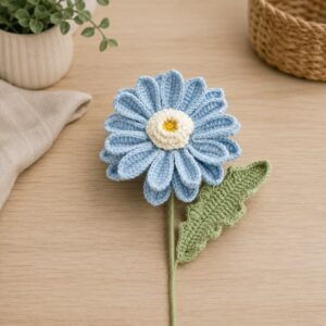 blue crochet daisy flower