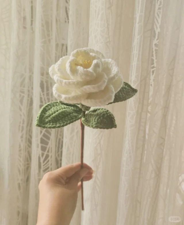white crochet rose flower
