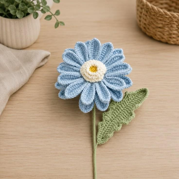 blue crochet daisy flower